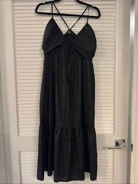 GAP Black Spaghetti-Strap Tiered Midi Dress